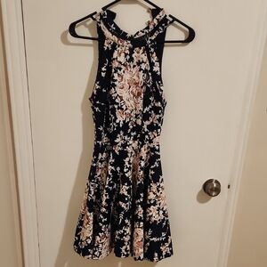 Macy's B. Darlin Navy and Pink Floral Backless Button Up Dress. Worn Once